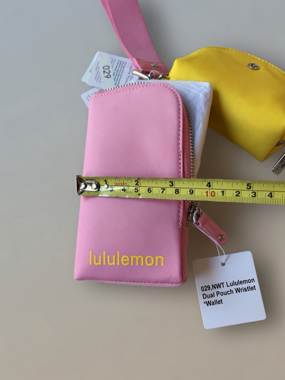 029,NWT Authentic lululemon pink and yellow dual pouch wristlet *Wallet. - Picture 8 of 10